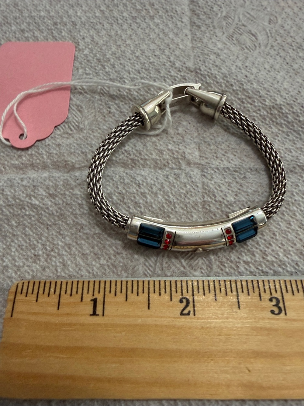 Brighton silver tone Mesh Bracelet with Blue and Red Accents